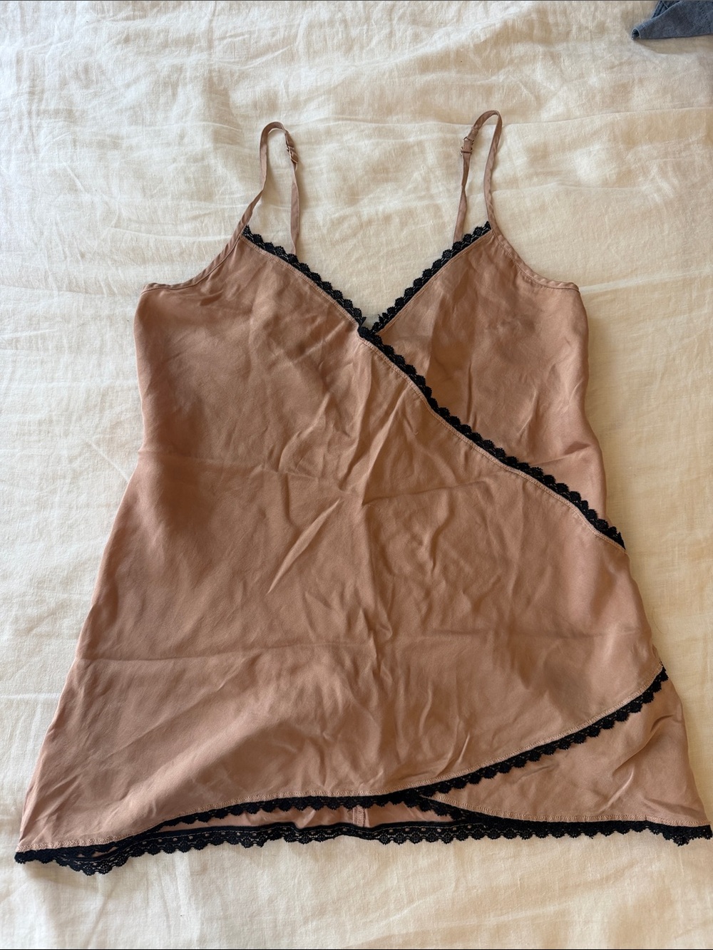 intimissimi Mauve Pink Slip Chemise with Black Lace Trim